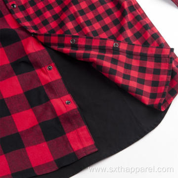 Long Sleeve Fleeece Joining Jacket Plaid Warm Shirt